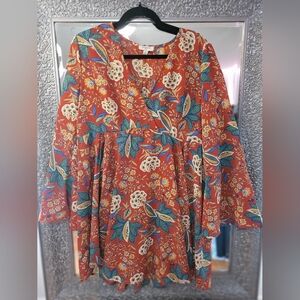 Umgee Floral Print Women's Boho Dress- Multicolor